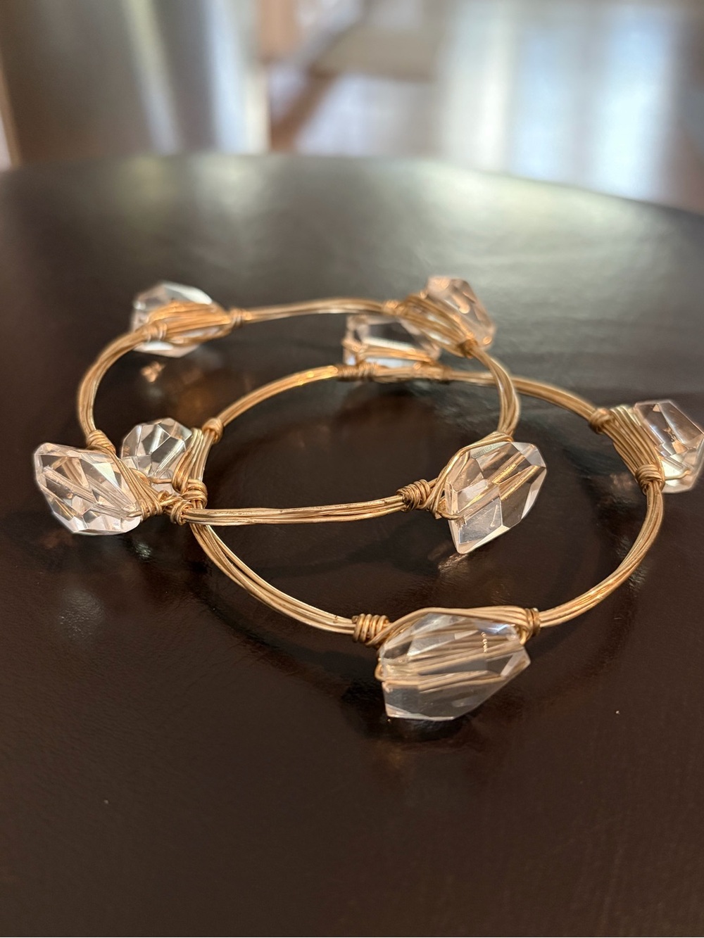 Bourbon and Bowties Gold-Tone Wire Bracelets with Clear Crystal Beads (2)